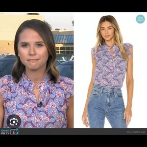 A.L.C. Lavender Floral Ruffle Cap-Sleeve Blouse